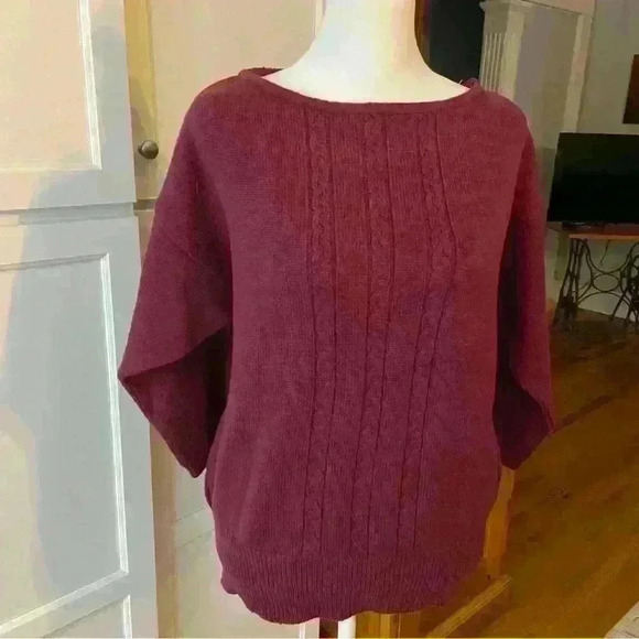 Vintage Evan Picone Turkish Wool Sweater Size L Eggplant/Plum 3/4 Sleeves Fall - Picture 6 of 8